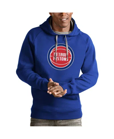 Antigua Men's Royal Detroit Pistons Team Logo Victory Pullover Hoodie In Blue
