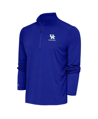Antigua Men's Royal Kentucky Wildcats Basketball Tribute Quarter-zip Pullover Top In Blue