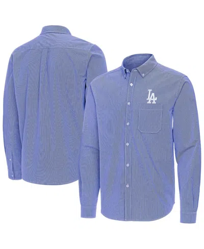 Antigua Men's Royal Los Angeles Dodgers Porter Woven Long Sleeve Button-down Shirt In Blue