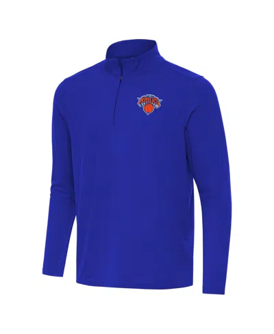 Antigua Men's Royal New York Knicks Intent Quarter-zip Sweatshirt In Blue