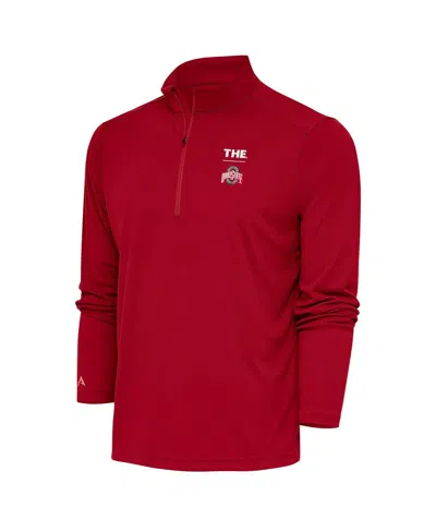 Antigua Men's Scarlet Ohio State Buckeyes The Tribute Quarter-zip Pullover Top