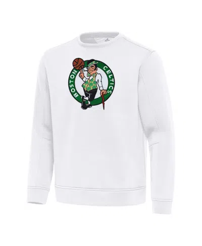 Antigua Men's White Boston Celtics Relevant Pullover Sweatshirt