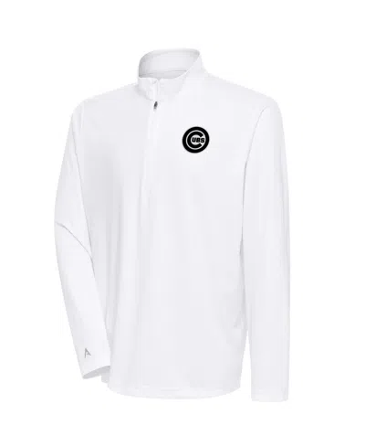 Antigua Men's White Chicago Cubs Metallic Tribute Quarter-zip Sweatshirt