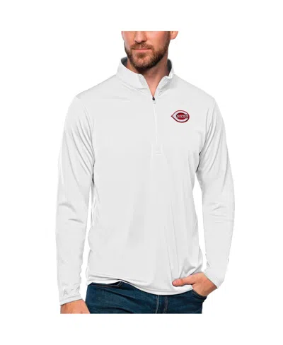 Antigua Men's White Cincinnati Reds Tribute Quarter-zip Pullover Top
