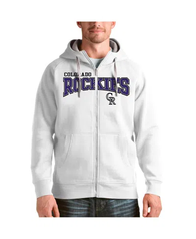 Antigua Men's White Colorado Rockies Team Logo Victory Full-zip Hoodie