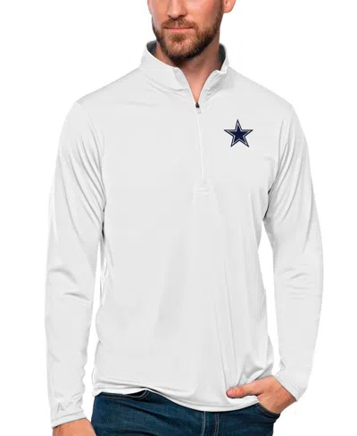 Antigua Men's White Dallas Cowboys Tribute Quarter-zip Lightweight Pullover T-shirt