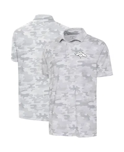 Antigua Men's White Denver Broncos Anthracite Logo Collide Polo