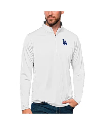 Antigua Men's White Los Angeles Dodgers Tribute Quarter-zip Pullover Top