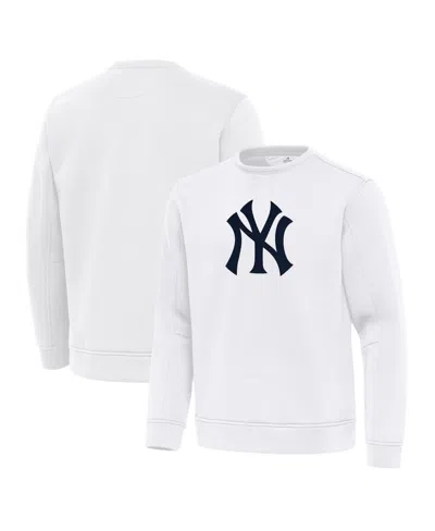 Antigua Men's White New York Yankees Relevant Lightweight Pullover Sweatshirt