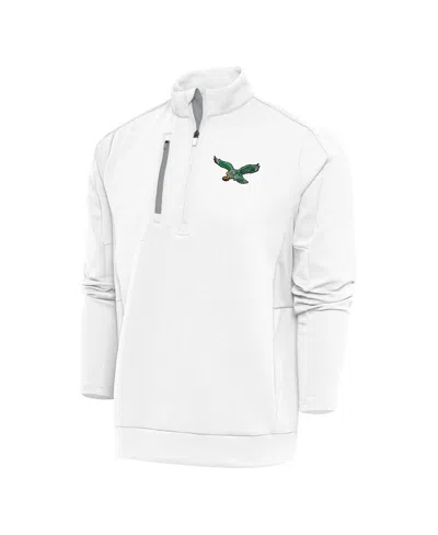 Antigua Men's White Philadelphia Eagles Team Logo Throwback Generation Quarter-zip Pullover Top