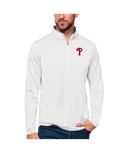 Antigua Men's White Philadelphia Phillies Tribute Quarter-zip Pullover Top