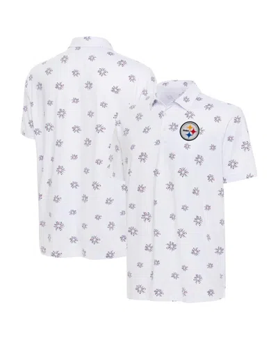 Antigua Men's White Pittsburgh Steelers Fireworks Polo In Gold