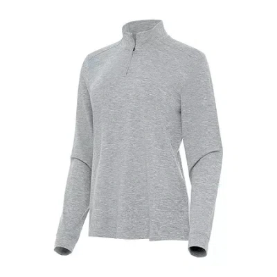 Antigua Mentor Womens Golf Mock Neck Long Sleeve Active Quarter-zip Pullover In Gray