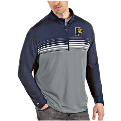 Antigua Navy/gray Indiana Pacers Big & Tall Pace Quarter-zip Pullover Jacket