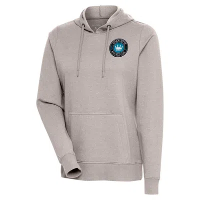 Antigua Oatmeal Charlotte Fc Logo Action Pullover Hoodie In Neutral