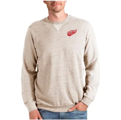 Antigua Oatmeal Detroit Red Wings Reward Crewneck Pullover Sweatshirt In Neutral