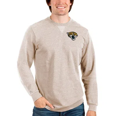 Antigua Oatmeal Jacksonville Jaguars Reward Crewneck Pullover Sweatshirt