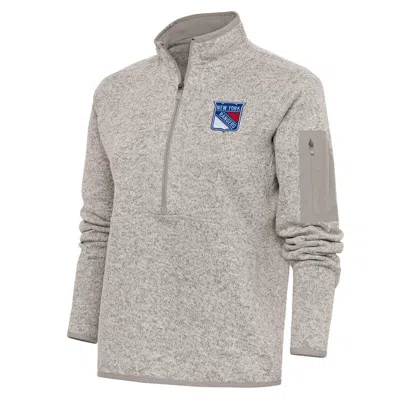 Antigua Oatmeal New York Rangers Team Logo Fortune Quarter-zip Jacket