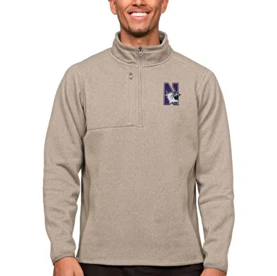 Antigua Oatmeal Northwestern Wildcats Course Quarter-zip Pullover Top In Neutral