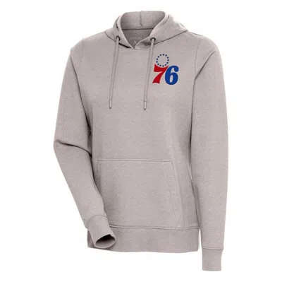 Antigua Oatmeal Philadelphia 76ers Action Pullover Hoodie In Grey