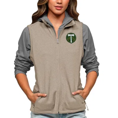 Antigua Oatmeal Portland Timbers Team Logo Course Full-zip Vest In Brown