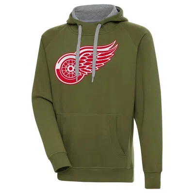Antigua Olive Detroit Red Wings Victory Pullover Hoodie In Green