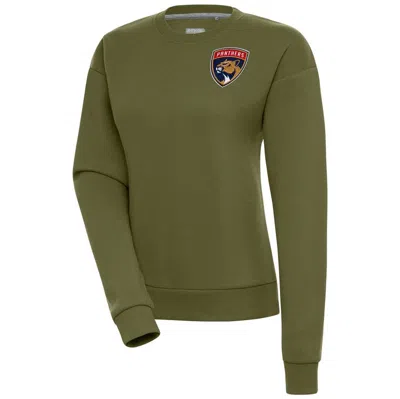 Antigua Olive Florida Panthers Victory Pullover Sweatshirt In Green