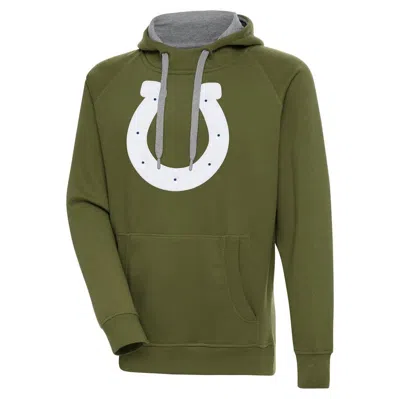 Antigua Olive Indianapolis Colts Primary Logo Victory Pullover Hoodie