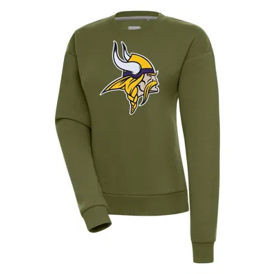 Antigua Olive Minnesota Vikings Victory Pullover Sweatshirt In Green