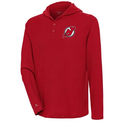 Antigua Red New Jersey Devils Strong Hold Long Sleeve Henley Hoodie T-shirt