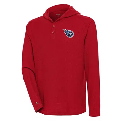 Antigua Red Tennessee Titans Strong Hold Long Sleeve Henley Hoodie T-shirt