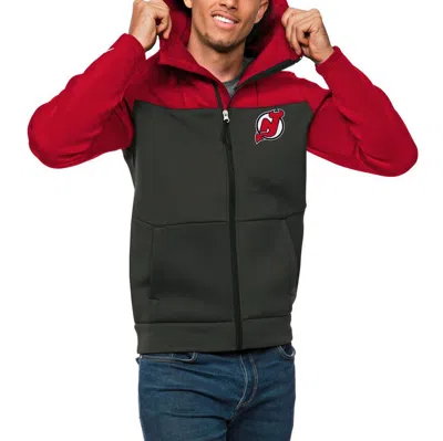 Antigua Red/charcoal New Jersey Devils Protect Full-zip Hoodie