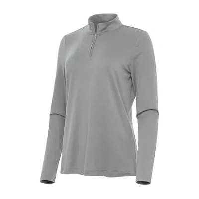 Antigua Reprocess Womens Golf Mock Neck Long Sleeve Active Quarter-zip Pullover In Gray