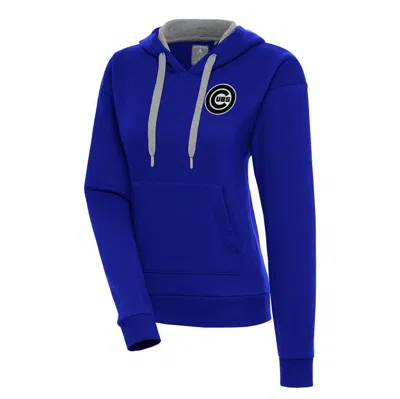 Antigua Royal Chicago Cubs Brushed Metallic Victory Pullover Hoodie In Blue