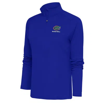 Antigua Royal Florida Gators Basketball Tribute Half-zip Pullover Top In Blue