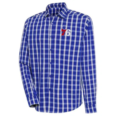 Antigua Royal Philadelphia 76ers Carry Long Sleeve Button-up Shirt In Blue