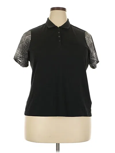 Pre-owned Antigua Short Sleeve Top Black Mock Neckline Tops
