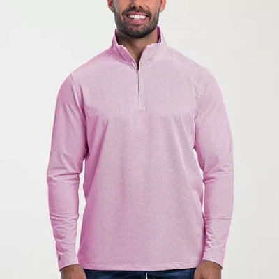 Antigua Spring 2025 Mens Mock Neck Long Sleeve Jacquard Quarter-zip Pullover Sweater In Pink