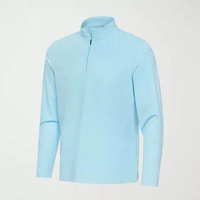 Antigua Spring 2025 Mens Mock Neck Long Sleeve Quarter-zip Pullover Sweater In Blue
