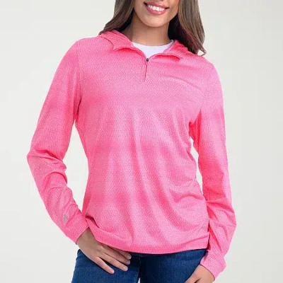 Antigua Spring 2025 Womens Mock Neck Long Sleeve Active Striped Quarter-zip Pullover Sweater In Pink