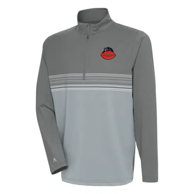 Antigua Steel Chicago Bears Team Logo Throwback Pace Quarter-zip Pullover Top In Gray