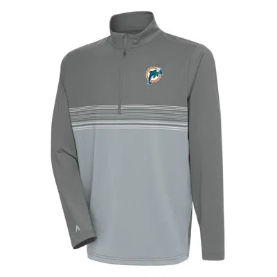 Antigua Steel Miami Dolphins Team Logo Throwback Pace Quarter-zip Pullover Top