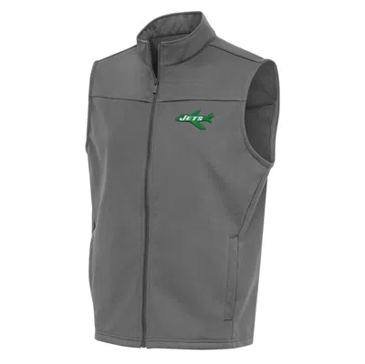 Antigua Steel New York Jets Team Logo Throwback Links Golf Full-zip Vest