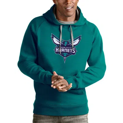 Antigua Teal Charlotte Hornets Logo Victory Pullover Hoodie In Green