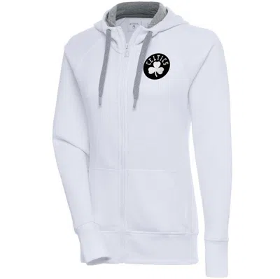 Antigua White Boston Celtics Brushed Metallic Victory Full-zip Hoodie
