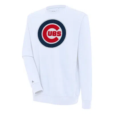 Antigua White Chicago Cubs Victory Crewneck Chenille Pullover Sweatshirt