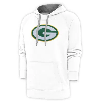 Antigua White Green Bay Packers Victory Chenille Pullover Hoodie