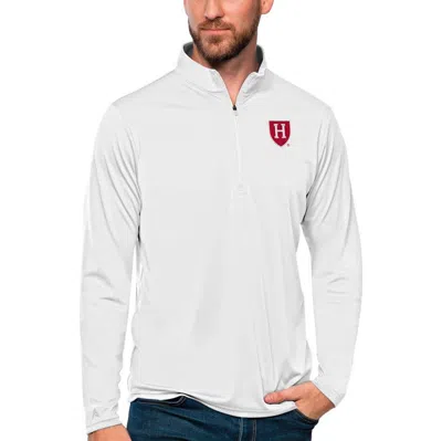 Antigua White Harvard Crimson Tribute Quarter-zip Top