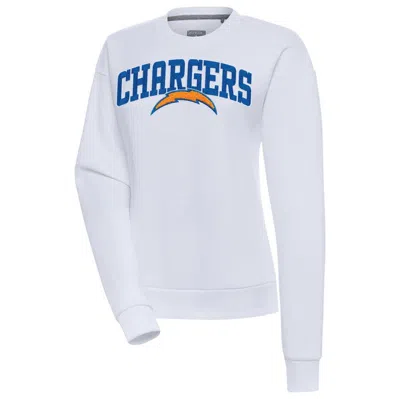 Antigua White Los Angeles Chargers Victory Chenille Pullover Sweatshirt