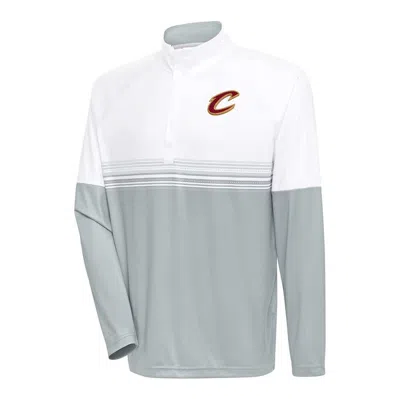 Antigua White/gray Cleveland Cavaliers Bender Quarter-zip Pullover Top